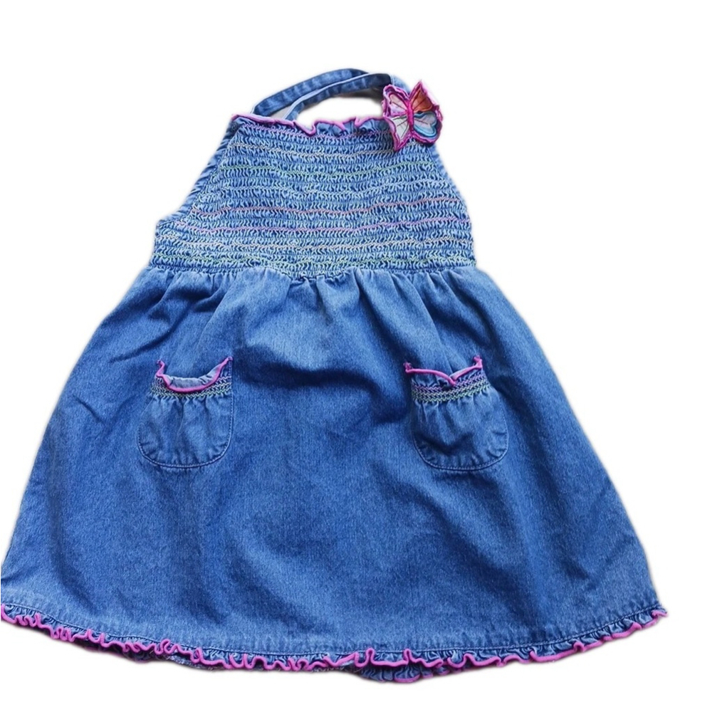 Vintage Y2K Girls Smocked Denim Jumper Faded Glory Size 4T